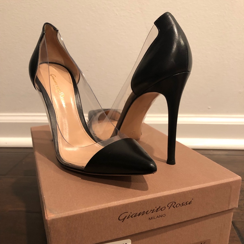Gianvito Rossi Black  Cap-Toe Plexi Pump